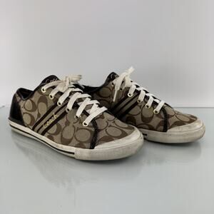 Coach Folly Logo/C Monogram Casual Sneakers Brown Tan Lace Up Women’s Size 9 B
